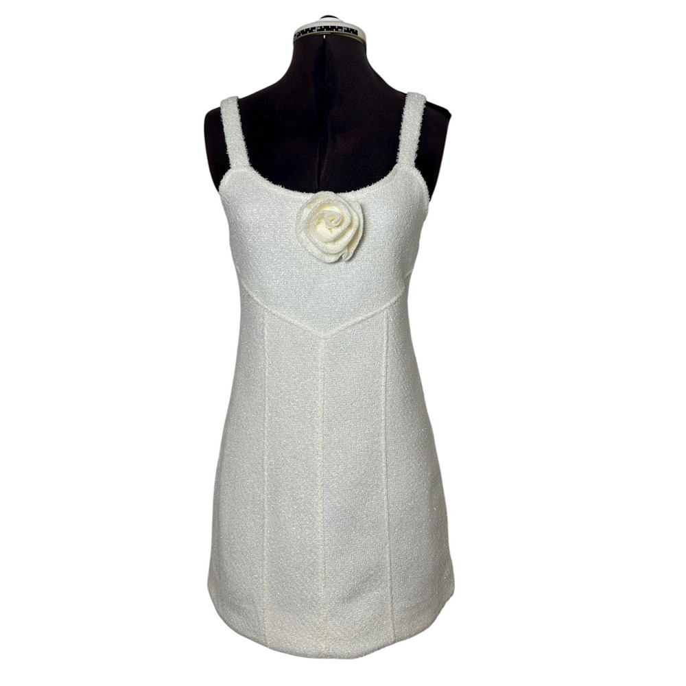 LIKELY Maeve Ivory Boucle Fabric Texture Straps Rosette Lined Mini Dress 0/XS